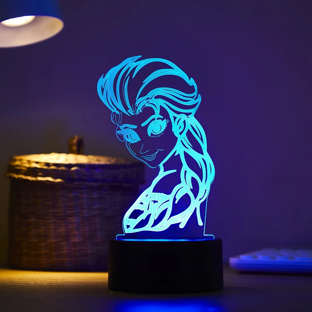 portable night light Disney 7/16 Color 3D Night Light Frozen Anna Elsa Princess LED Touch Remote Control Desk Lamp Children's Toy Birthday Gift decorative night lights Night Lights