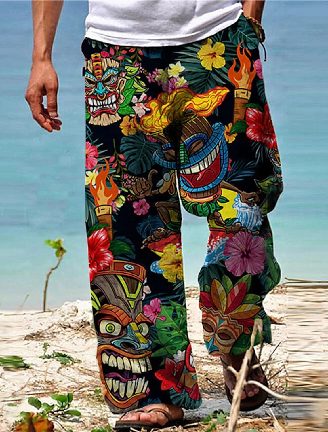 

Men Cotton Casual Pants Oversized Jogger Sweatpants Casual Print Plus Size S-5XL Loose Wide Leg Pants Men Sports Trousers