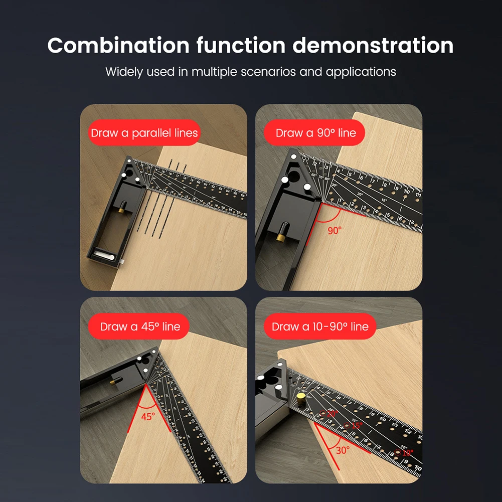 Carpenter Square Hole Scribing Ruler Carbon Steel 90 Degree Measuring Ruler Woodworking Tool Square Ruler Professional Tool 5