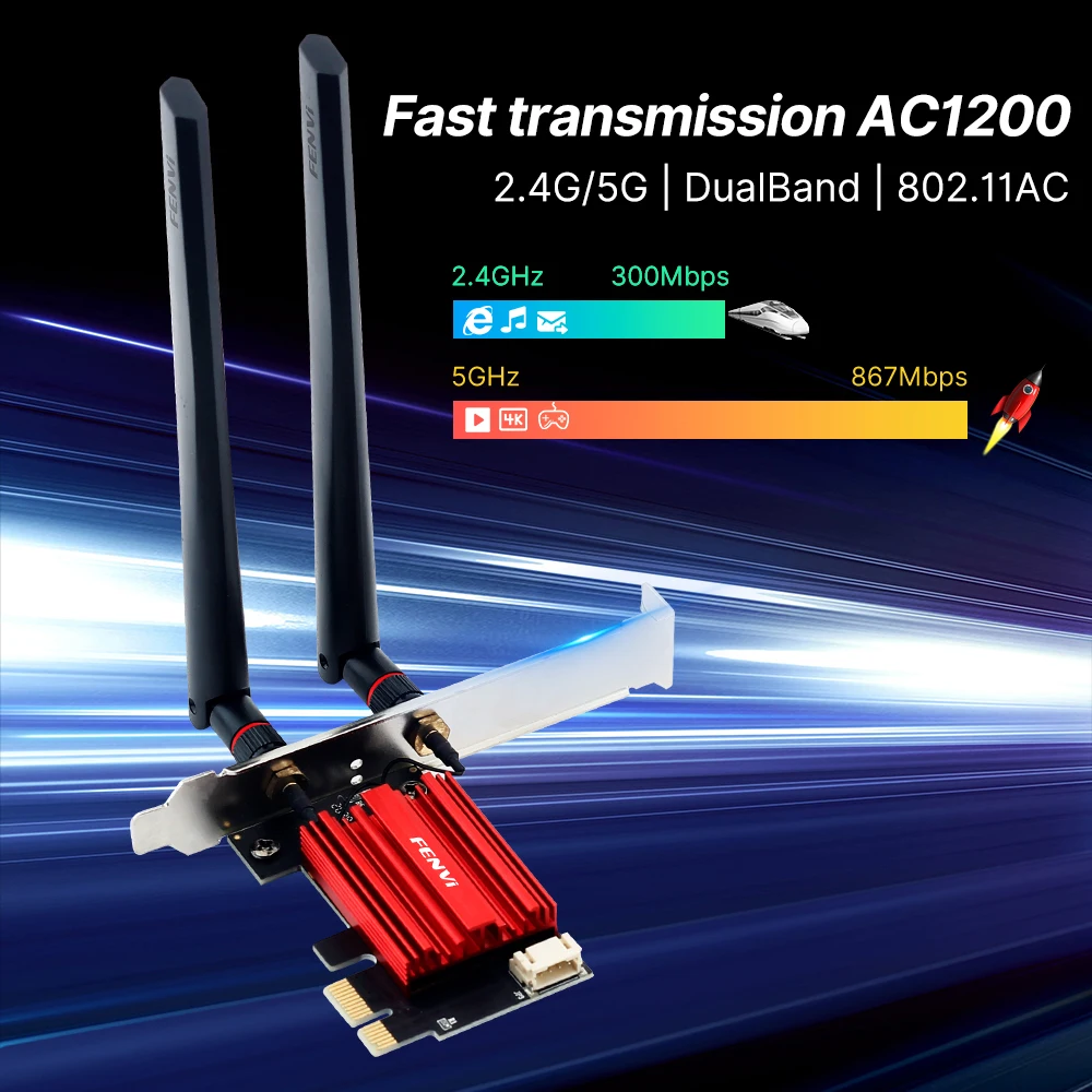 FENVI  WiFi 5 AC1200 PCIE WiFi Adapter Bluetooth 4.0 802.11AC Wireless Network Card Dual Band 2.4G/5GHz Desktop For Win 7/10/11 — view 2