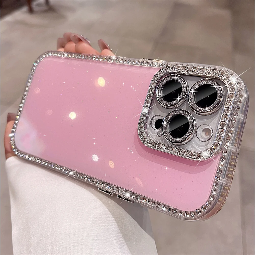 Glitter Rhinestone Candy Color Glossy Phone Case with Luxury Bling Lens Protection and Shockproof Cover