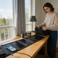 Chargeur solaire portable pliable étanche 100W 25W, double USB, alimentation solaire pour le camping en plein air, la randonnée et l'aventure 2