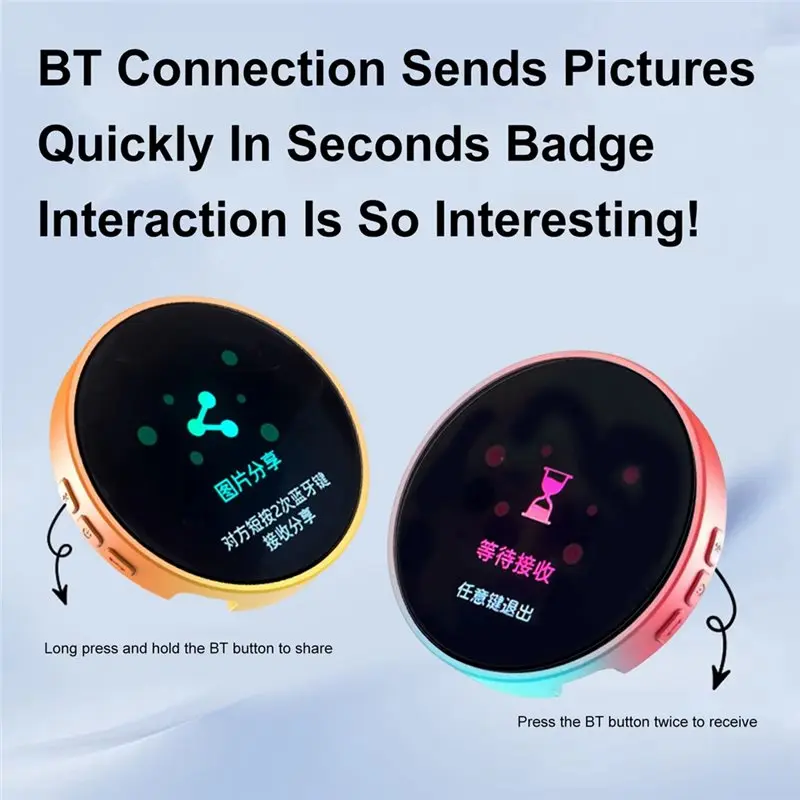 1.85인치 다이나믹 전자 배지 블루투스 5.4 디지털 디스플레이 배지 아이돌 콘서트용 GIF 애니메이션 A