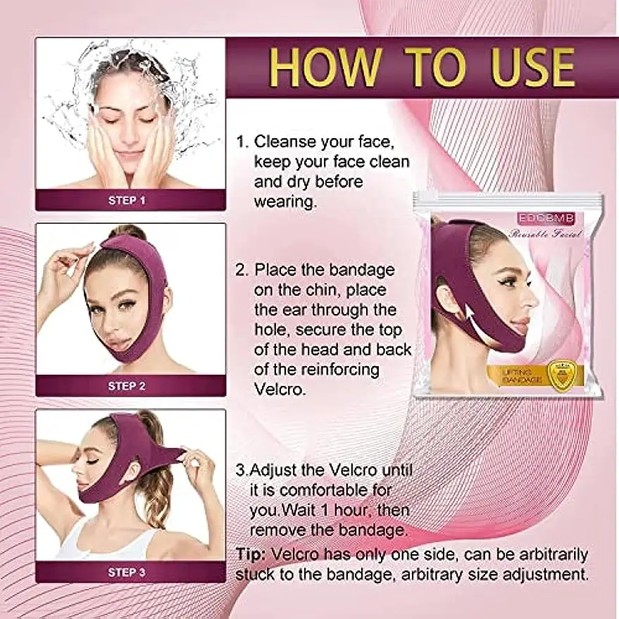 Face Lifting Belt,Double Chin Reducer,V Shaped Slimming Face Mask,Face  Slimming Strap,Reusable V Line Mask for Women Eliminates Sagging Skin  Lifting Pink