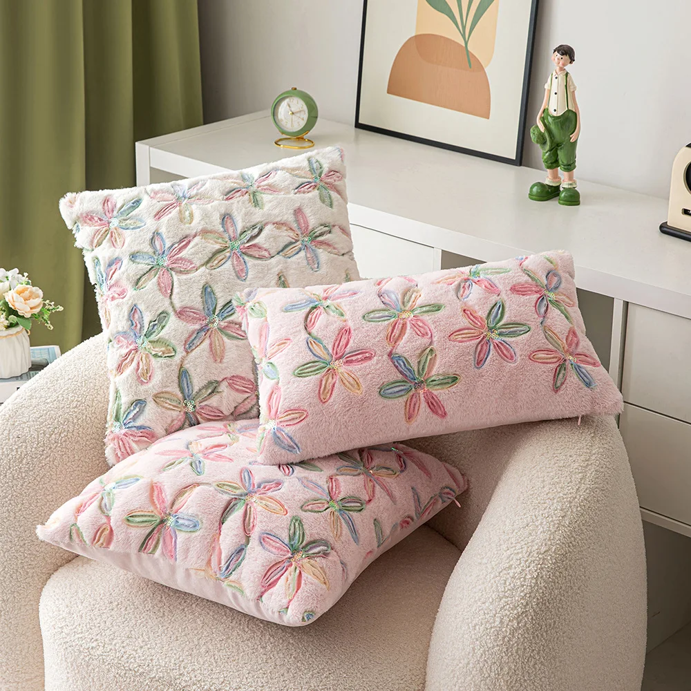 

New Arrivals Luxurious Flower Cushion Cover Pillowcase Plush Pillow Cover Ins Style Living Room Sofa Chair Waist Room Decoration