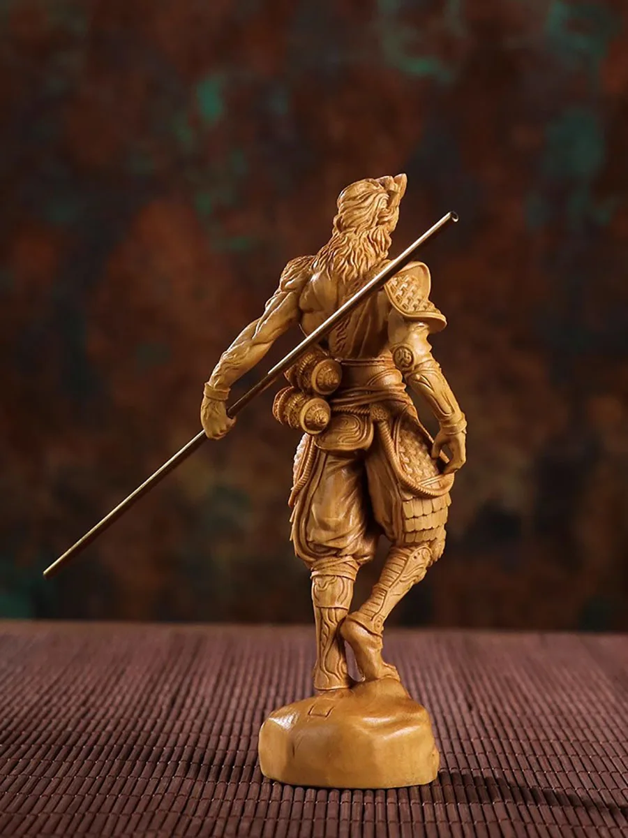 Natural solid wood Battle Buddha Monkey Sun Wukong Figure Statue Mythical Monkey Home Room Office Feng Shui Statue