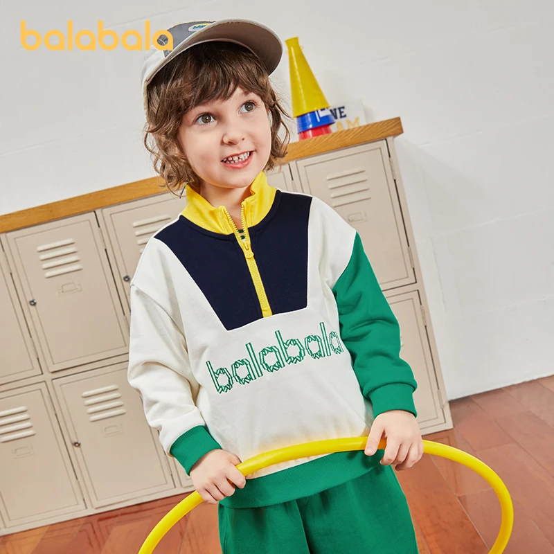 

Balabala Toddler 2023 Boy Sweater Autumn Clothes Cool Fashion Trendy Splicing Top