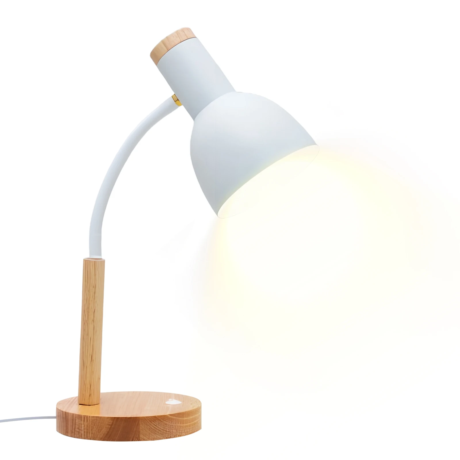 Nordic Wood Iron LED Eye Protection Desk Lamp W/ 3 Colors Multi-Angle Adjustable Desk Lamp for Bedroom Living Room Dining Room