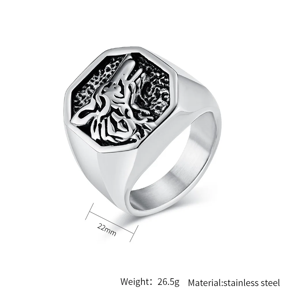 Retro Made Old Wolf Head Rings,Stainless Steel Geometric Men Finger ,Punk Cool Jewelry 2