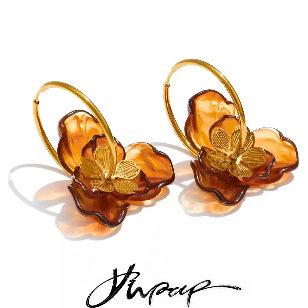 Yhpup Design Resin Hoop Earrings for Women Stainless Steel