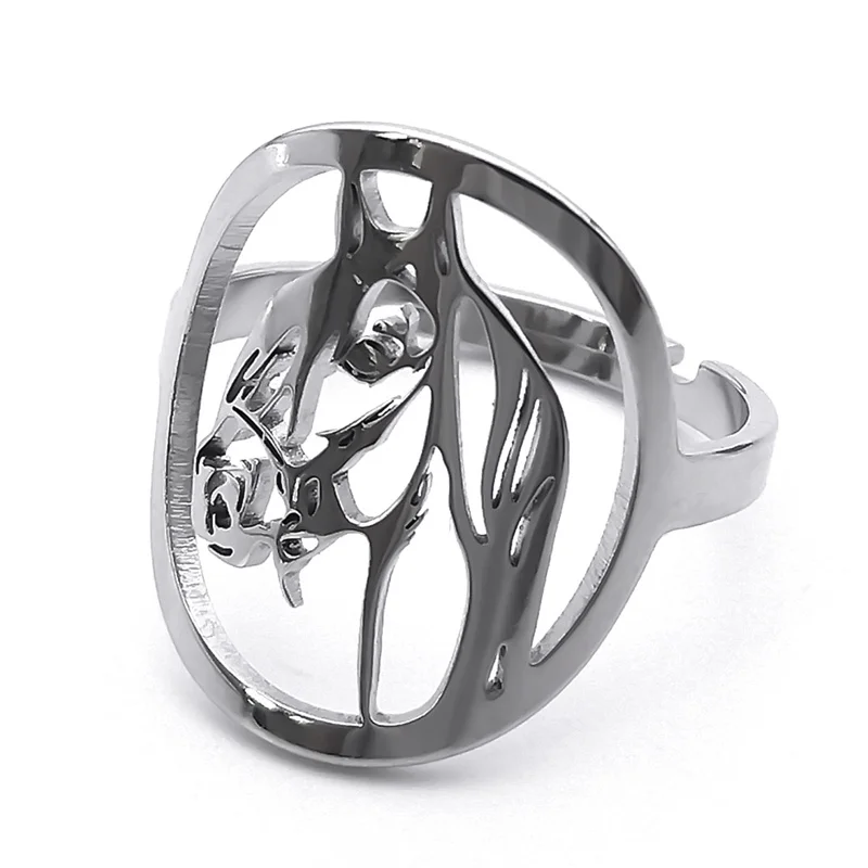 Horse Head Rings for Women Men Stainless Steel Silver Color