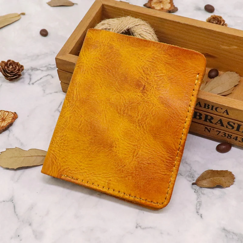

Top layer cowhide wallet, men's minimalist zero wallet, hand painted retro vegetable tanned leather, large banknote wallet trend