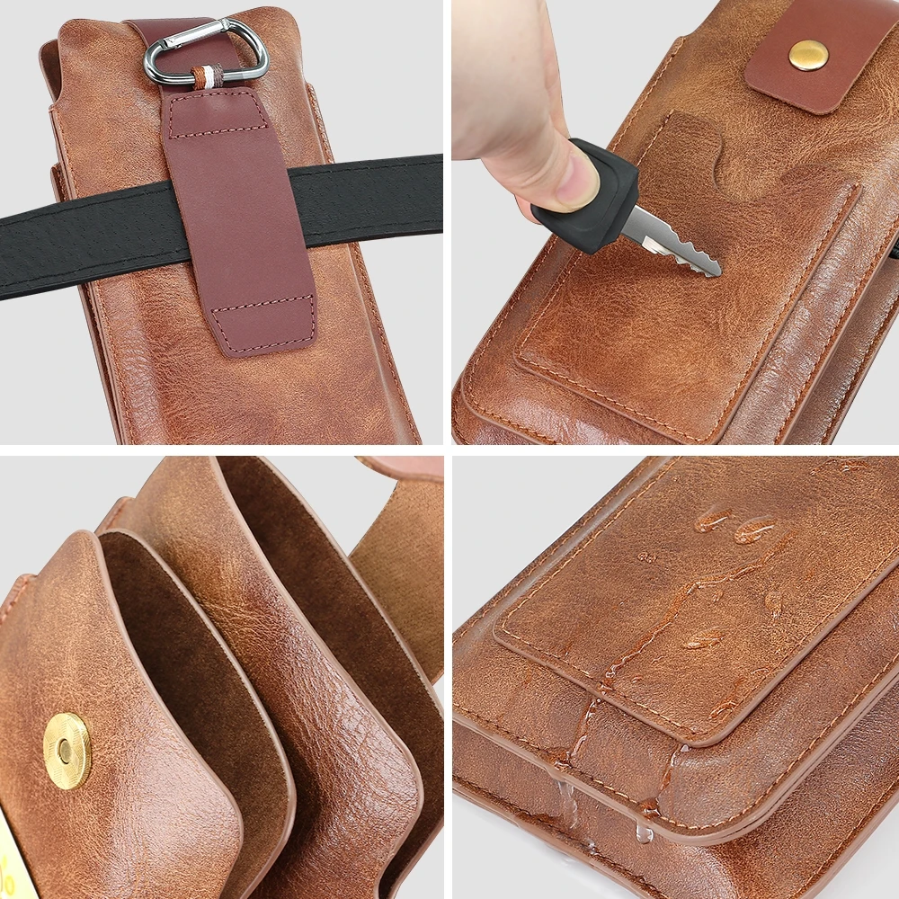 Mobile Phone Holster for 6.5-7.2 inch Universal Retro Magnetic Buckle Double Layer Phone Case Waist Bag