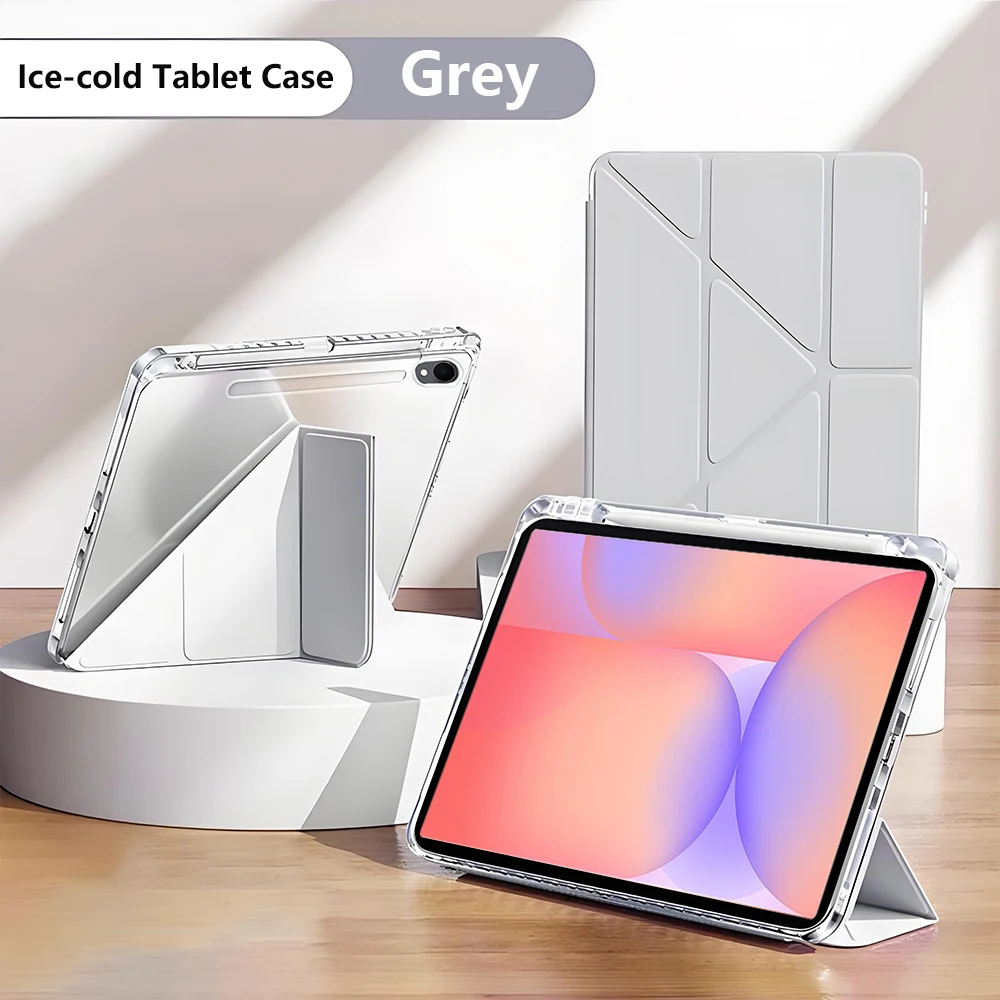 Y Fold Clear Acrylic Tablet Case with Pencil Holder and Auto Sleep/Wake Cover