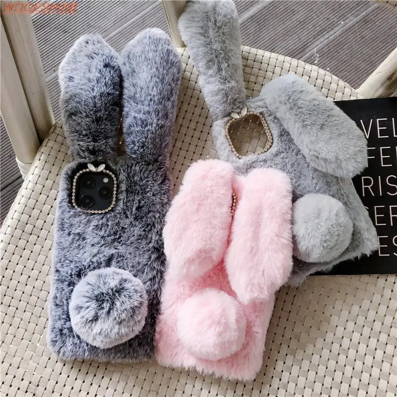 Luxurious Soft Plush Furry Rabbit Bunny Fur Phone Case Cover