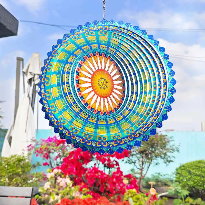 Wind Spinners Mandala 3D Hanging Wind Chimes Metal Sculptures Reflective Flower Catcher Outdoor Garden Decor Kinetic Yard Art 6