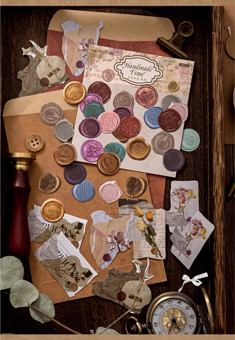 50 Stück Vintage Woven Papier handgemachte Zeit Aufkleber dekorative DIY Scrapbooking Materialien Kunst Collage Briefpapier Ästhetik Aufkleber – Detail 4