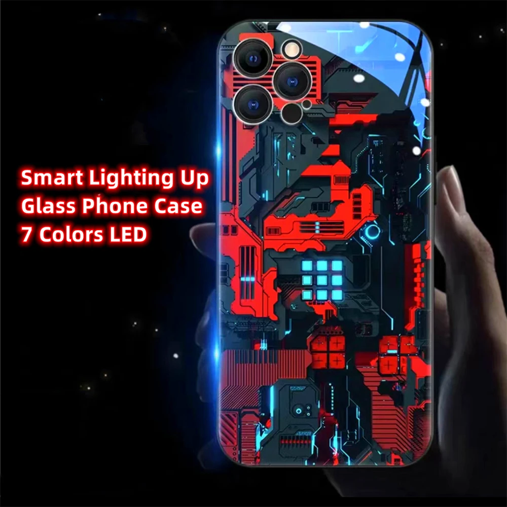 Mechanical PCBA Luminous Phone Case LED Light Glass Shockproof Cover For Samsung A54 A53 A52 A51 A12 A14 A21S A50 A73 A72