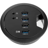 Desk-Fit 80mm 4 Port USB 3.0 Hub with 3.5mm Audio Mic Phone Jack/BC 1.2 USB Charger, 5V/2A Power Adapter for iPhone/Smart Phones 1