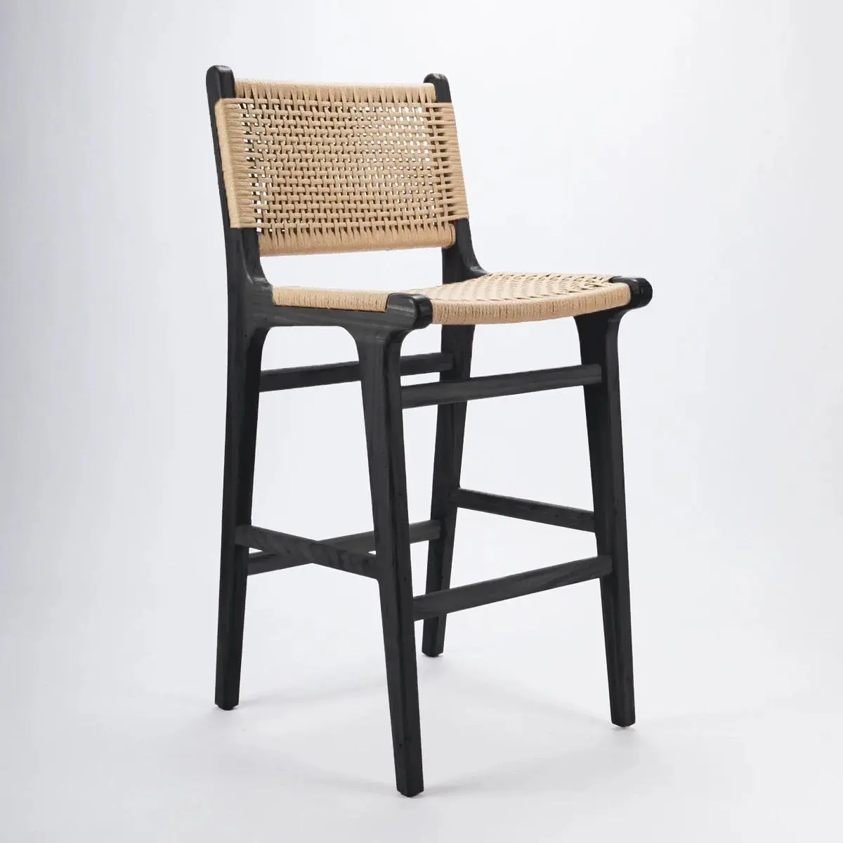 Solid Wood Rope Bar Stool Cafe Restaurant High Stool Bar Front