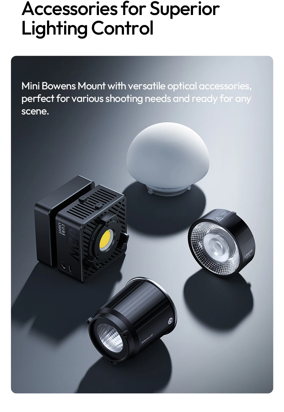 65W Cube Light COB Light 2700-6500K Mini Bowens Mount COB Video Light Support Re