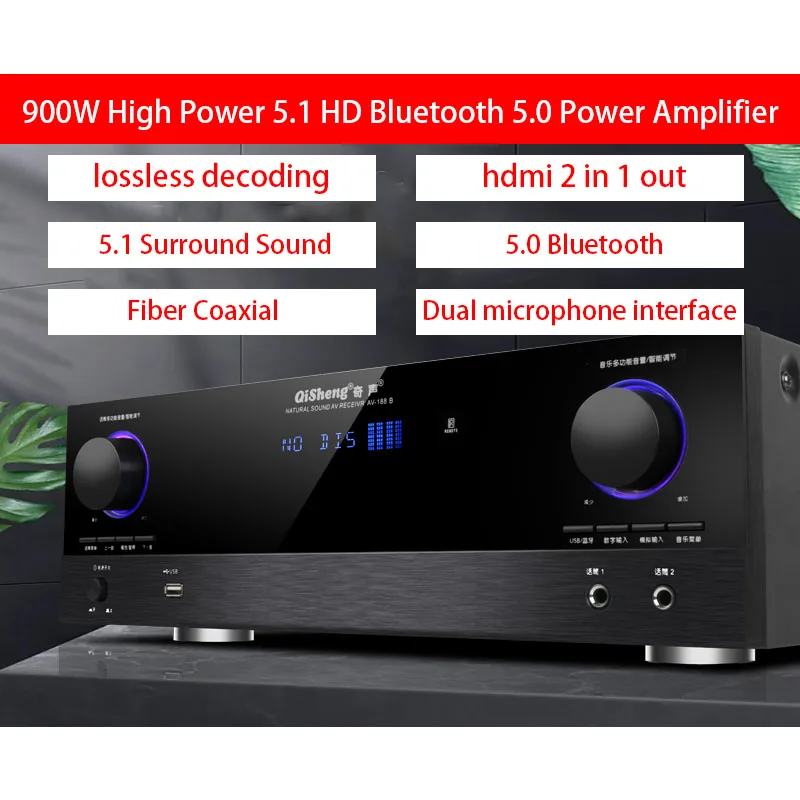 

900W 5.1 Power Amplifier High Power 5.0 Bluetooth amplifier Subwoofer HD Hifi Surround Home Theater Karaoke Sound Amplifier ARC