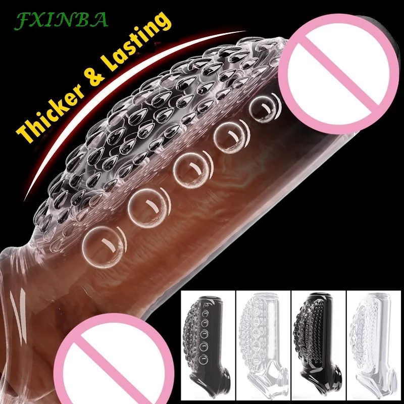 FXINBA New Thicken Foreskin Correction Penis Sleeve Clear Male Delay Ejaculation Cock Ring Sex Toy For Men Dick Extender Condom