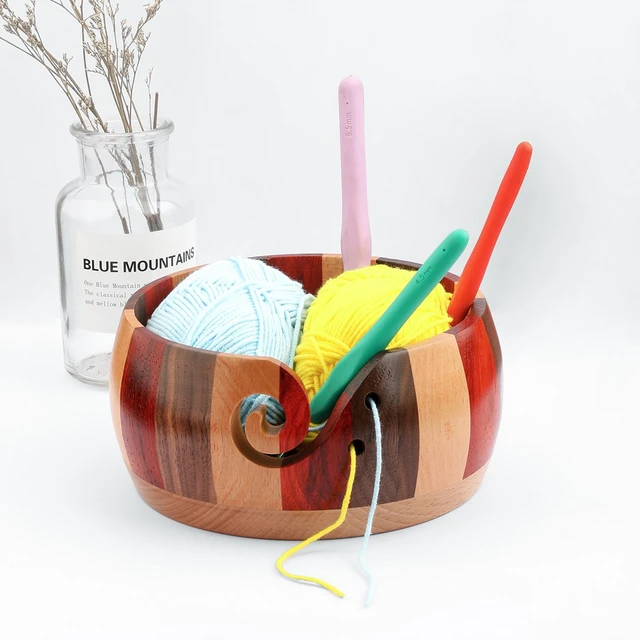 Wooden Yarn Bowl Round Crochet Bowl Holder with Holes Pine Knitting Yarn  Bowls Wooden Thread Bowl with Lid Yarn Storage Bowl - AliExpress