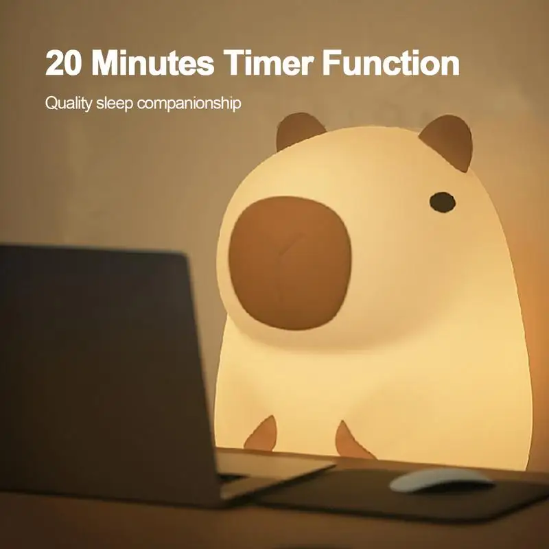 

Cute Cartoon Capybara Silicone Night Light USB Rechargeable Timing Dimming Sleep Night Lamp for Children's Room Decor