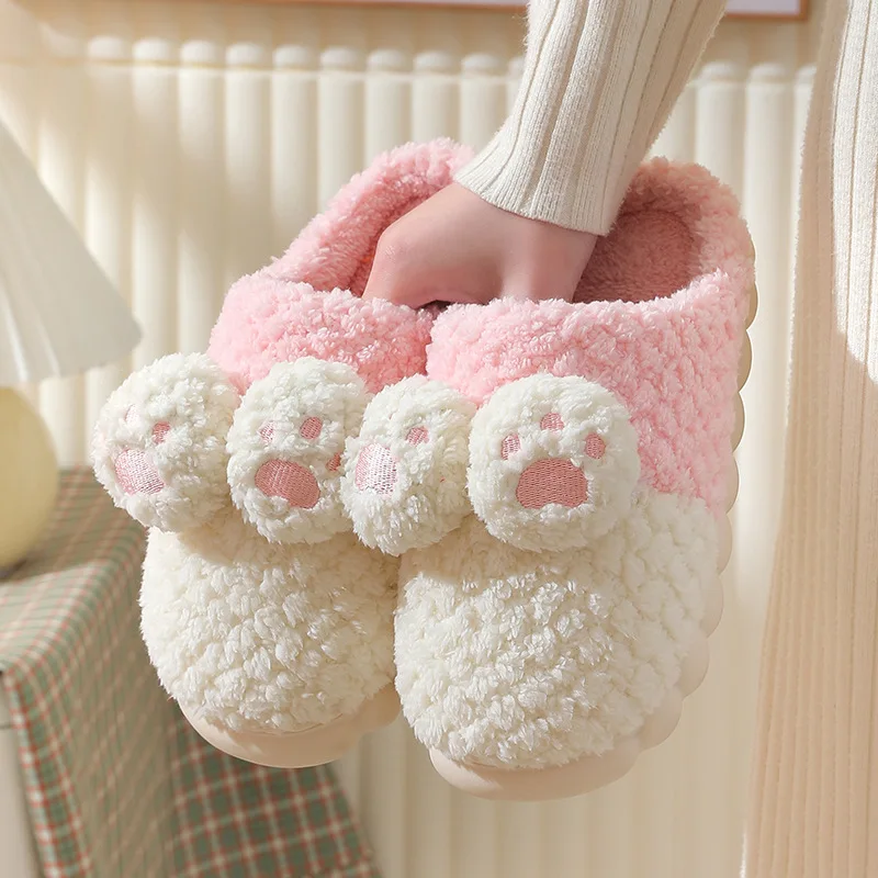 

Home Slipper Children Winter Plush Warm Indoor Cotton Baby Family Shoes Slides Kawaii Cartoon Cat Paw Slippers Parenting Women