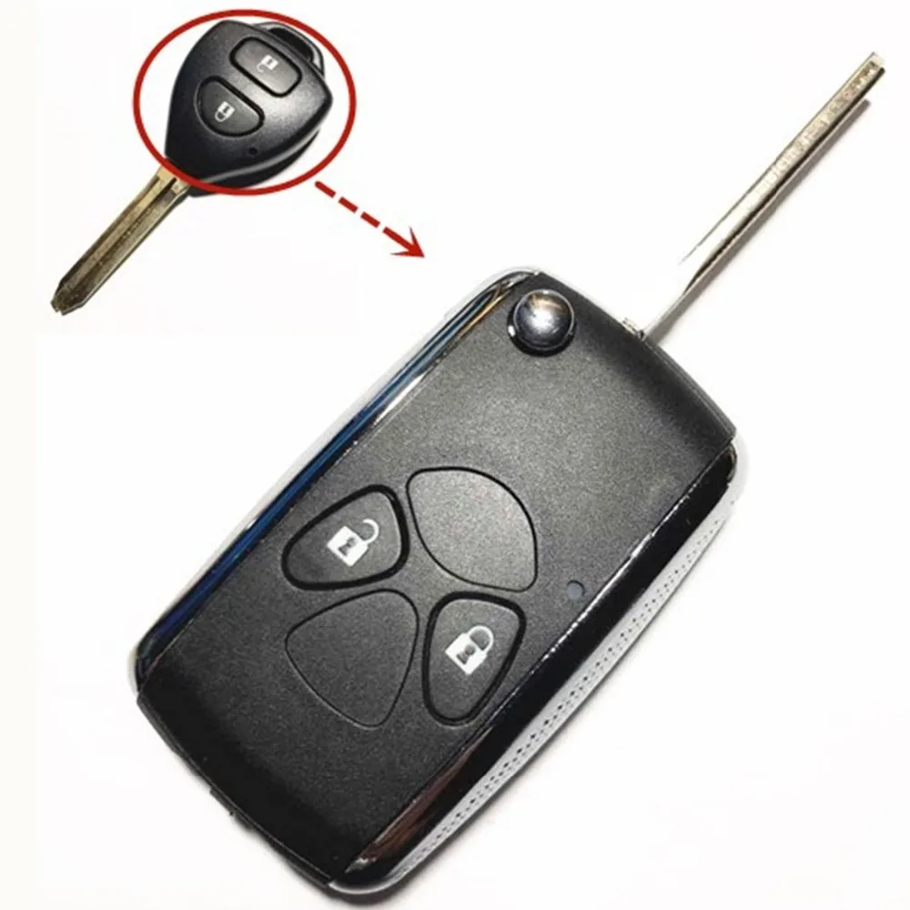 

2 Button Flip Remote Key Fob Case For Toyota Camry Corolla Yaris Echo Prado Hilux Shining Metal Frame TOY43 Shell