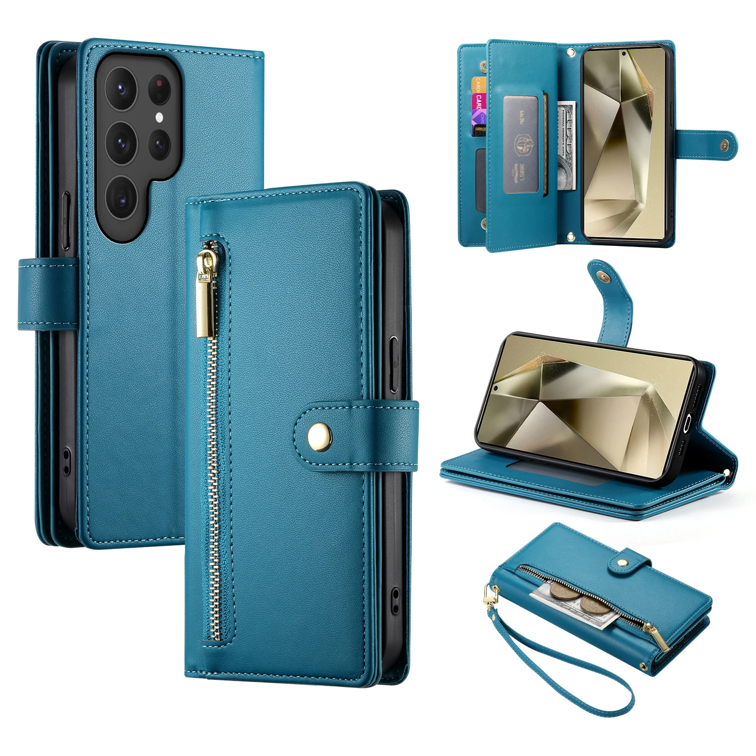 Crossbody Wrist Strap Phone Case with Zipper Wallet and Card Holder Cover