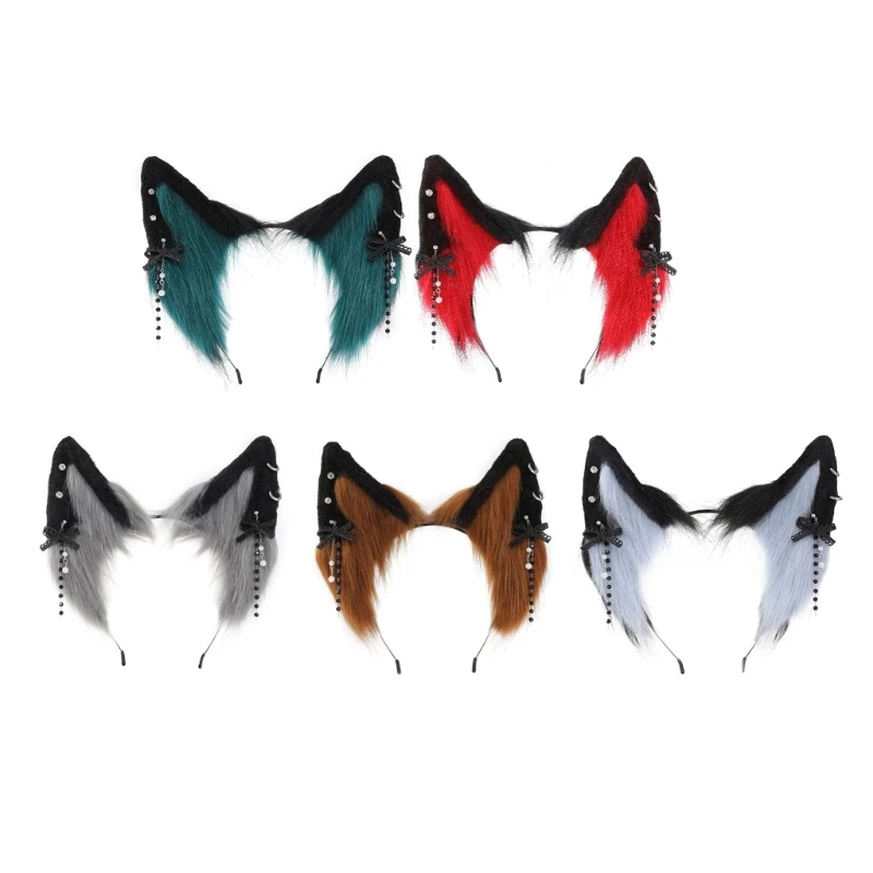 

Cartoon Foxes Cat Ear Shape Hair Hoop with Bowknot Earring Decor Hair Holder Cosplay Party Headwear for Teenagers Adult