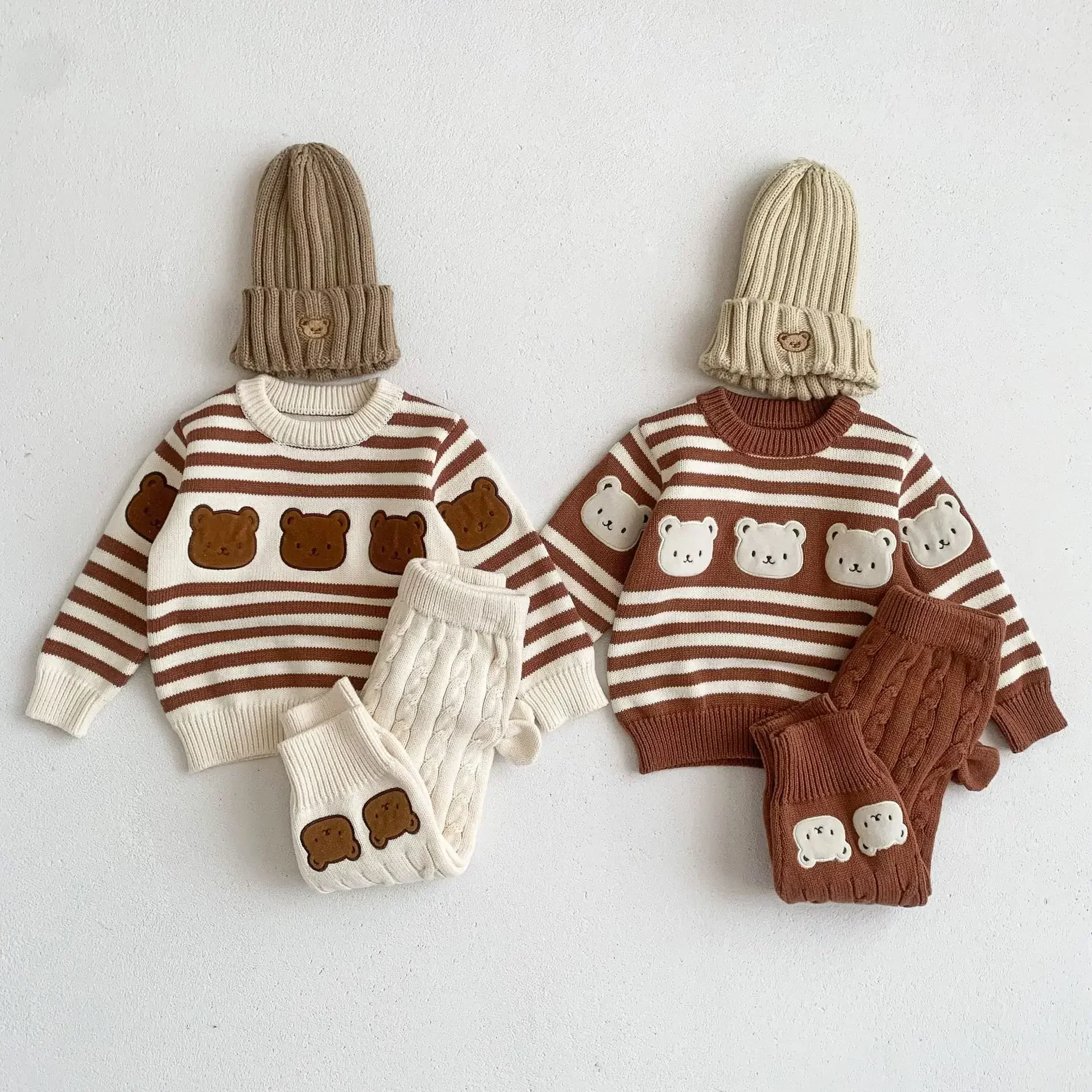 Winter Autumn Baby Clothes Set Infant Boy Girl Bear Sweater + Knit Pants Two Piece Suit Kids Knitwear Outfits Toddler Clothes