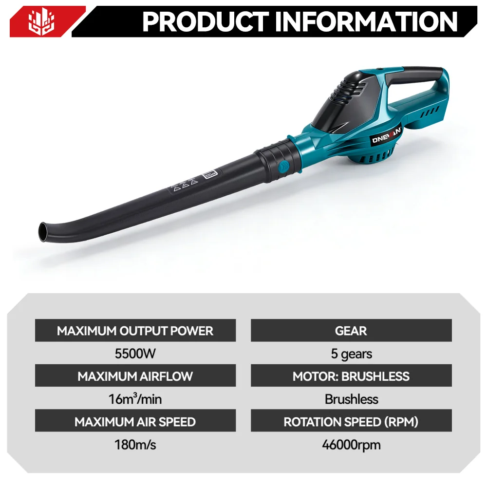 5Gears 5500W Brushless Cordless Air and Snow Leaf Blower Cleaner