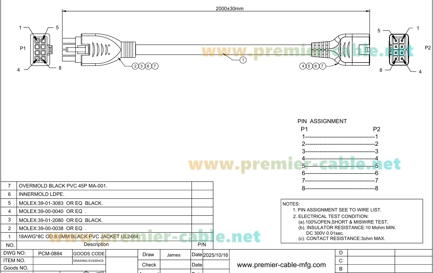Mini-Fit Jr. 4,2mm 8-Pin Stecker auf Buchse Kabel Zweireihig 8-Kreise Strom- & Signalkabel Kompatibel mit Molex 39-01-3083 39-01-2080 – Detail 1