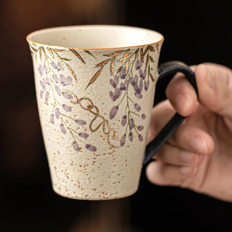 Chinese Style Ceramic Gift Cute Mug, Home Personal Office Creative Hand Drawn Flower Patterns, Milk Water Coffee Cup, 169ml, 1Pc