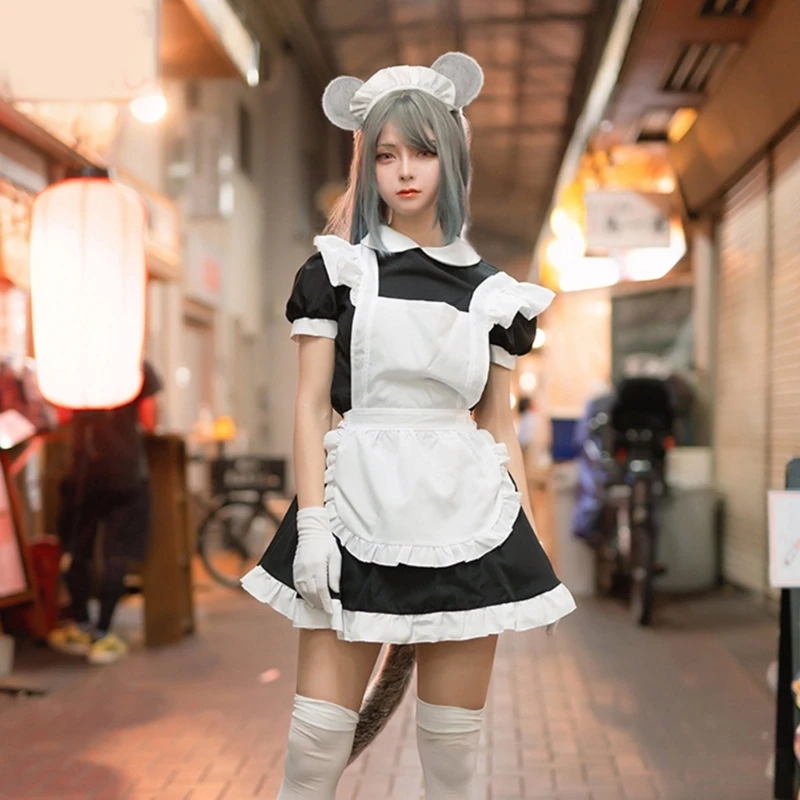 Animal Cosplay Costumes Faux Fur Mouse Cat Fox Wolf Furry Tail and Ears Headband for Halloween Party Costume Accessories