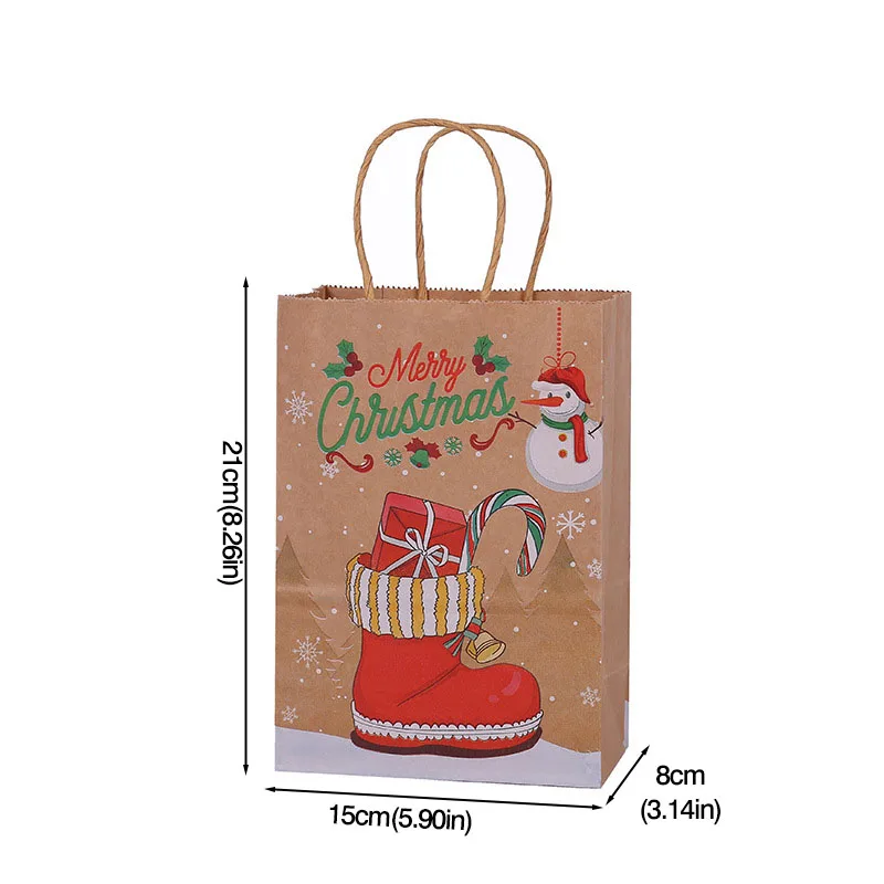 Merry Christmas Gift Bag Thicken Kraft Paper Tote Bags Xmas Series Print Candy Cookie Pouch Holiday Packaging Wrapping Supplies