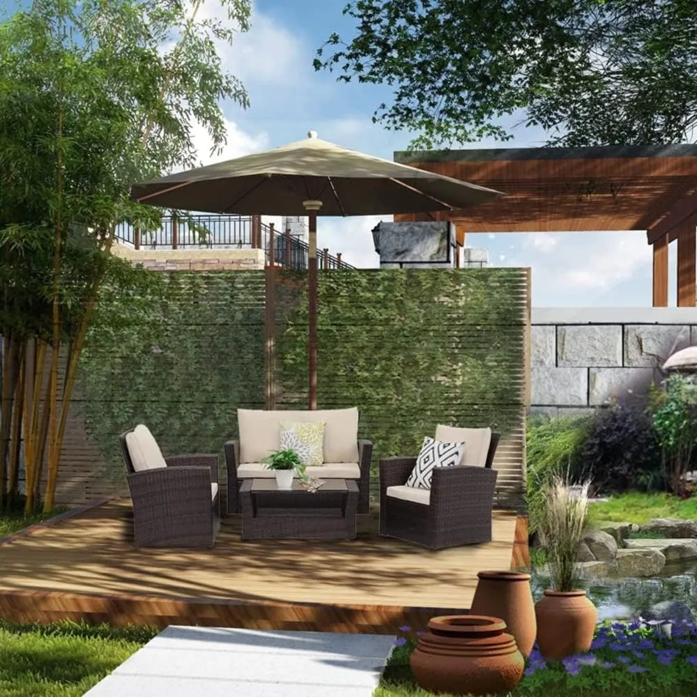 Patio Furniture Sets 4 Piece Rattan Chair Patio Sofas Wicker Sectional Sofa Outdoor Conversation, Outdoor Garden Sofas 4