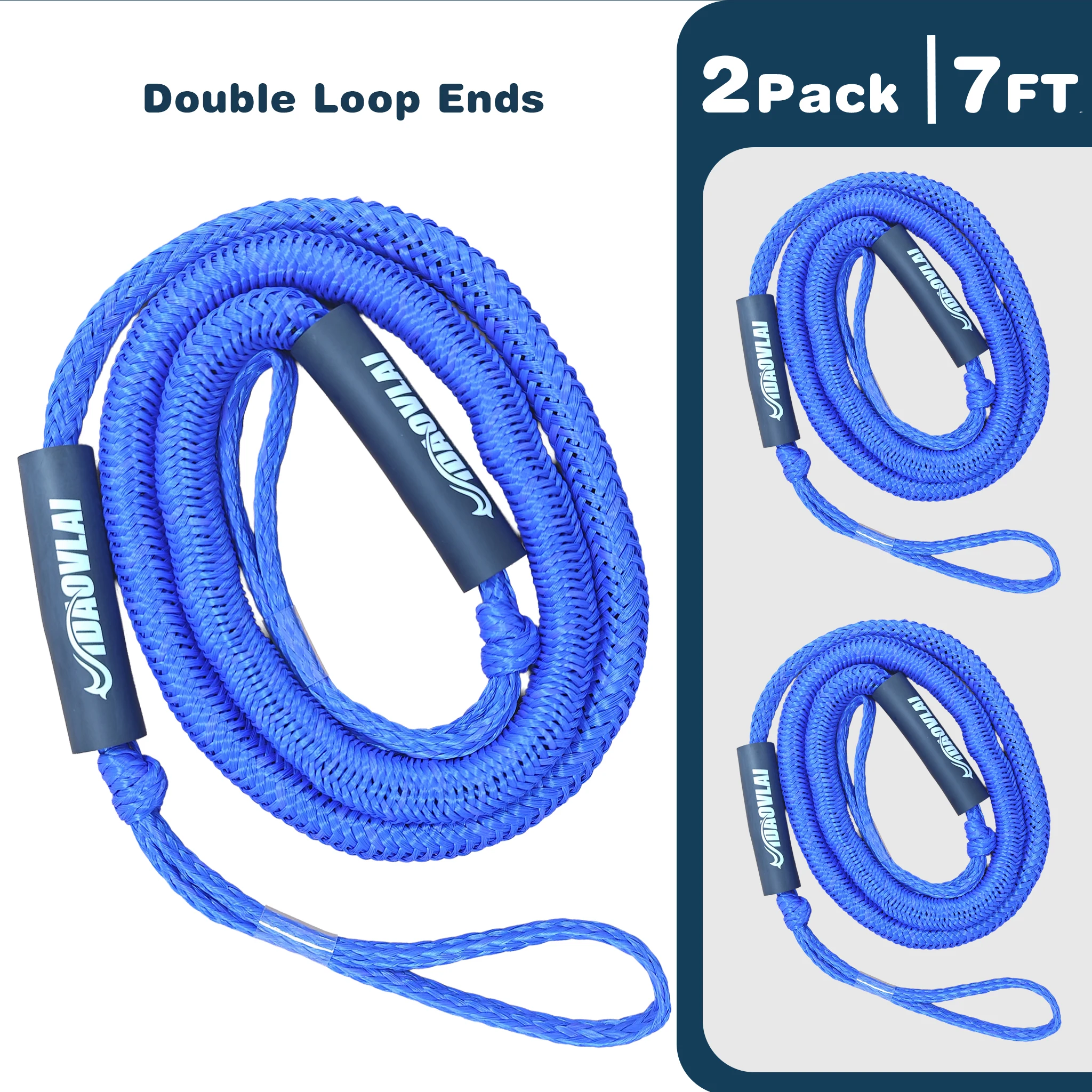 Durable Blue Bungee Dock Line – Heavy Duty, Stretchable Boat Rope with Hook/Loop Accessories