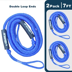 Durable Blue Bungee Dock Line - Heavy Duty, Stretchable Boat Rope with Hook/Loop Accessories - 7ft - 11ft (2Pack Double Loop)