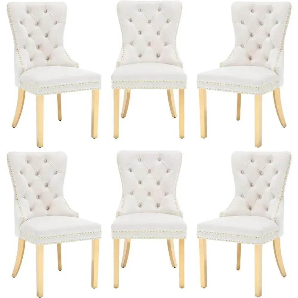 Dining Chairs Set of 6, Luxury Velvet Tufted Legs & Nailhead Trim, Back Lion Head Pull Ring & Rhomboid Pattern, Kitchen Chairs 2