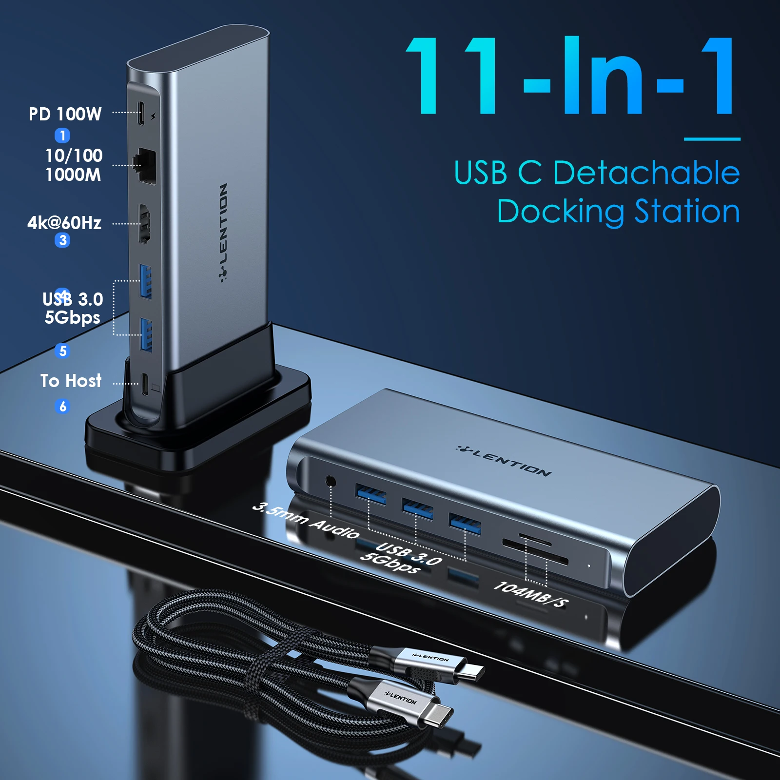 Docking Station USB C HUB 11 in 1 4K60hz HDMI Adapter PD100W SD/TF RJ45 1000Mbps Adapter For New Macbook Air/Pro/M1/M2 Surface