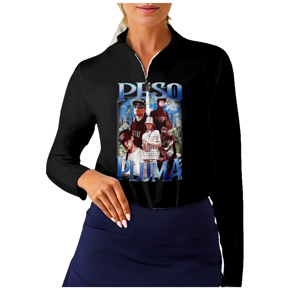 

Peso Pluma Golf Shirt Women Long Sleeve Half Zip Breathable Quick Dry Tops Casual Sportswear