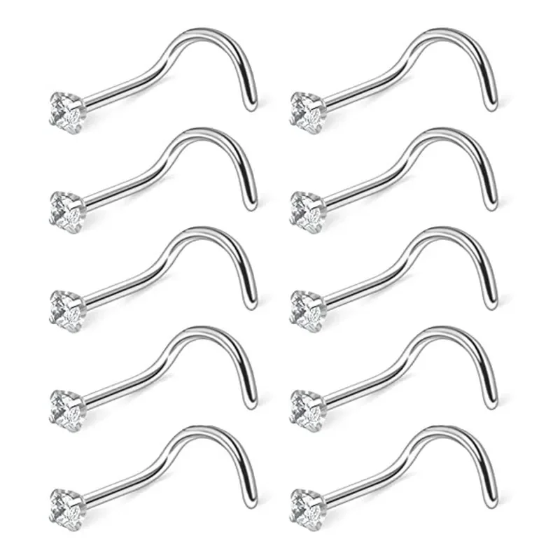 Piercing Jewelry Nose Studs Body Piercing Jewelry Body Jewelry 10 Pcs 1.2/2/2.5/3MM CZ Zircon Stainless Steel Screw I L Shaped Bone for Woman Man 20G