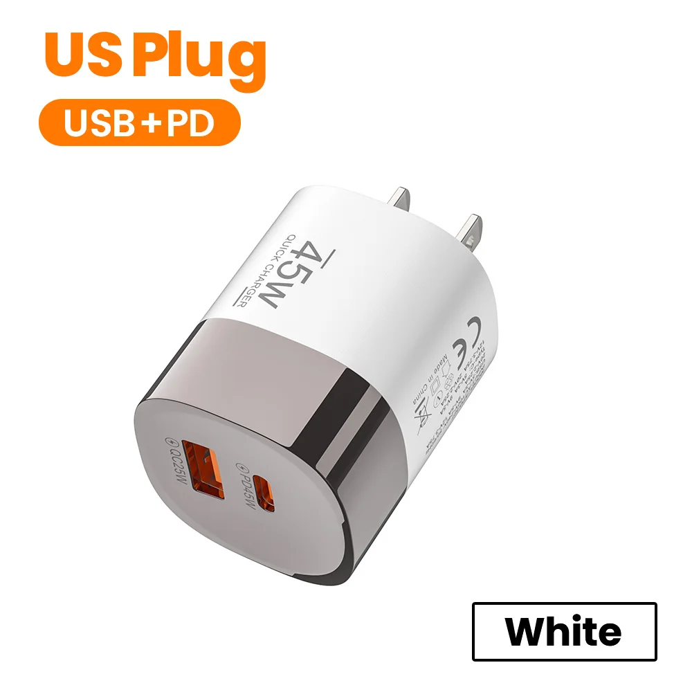45W USB Type C Charger 2 Port PD Mobile Phone Fast Charging USB EU/UK/US Wall Charger QC3.0 Super Charge For iPhone Samsung Poco