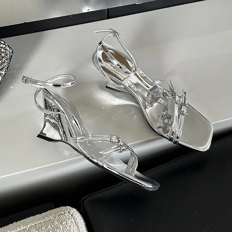 ZOOKERLIN Summer New Women's Sandals Slippers Wedges Women's Slippers Open Toe High Heel Rhinestones Strap Buckle Slides Slip-on