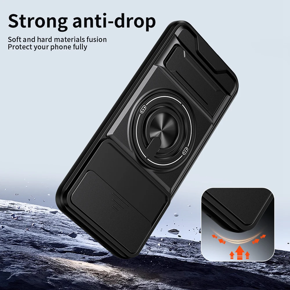 Magnetic Shockproof Phone Case with Slide Camera Protection and Upright Kickstand