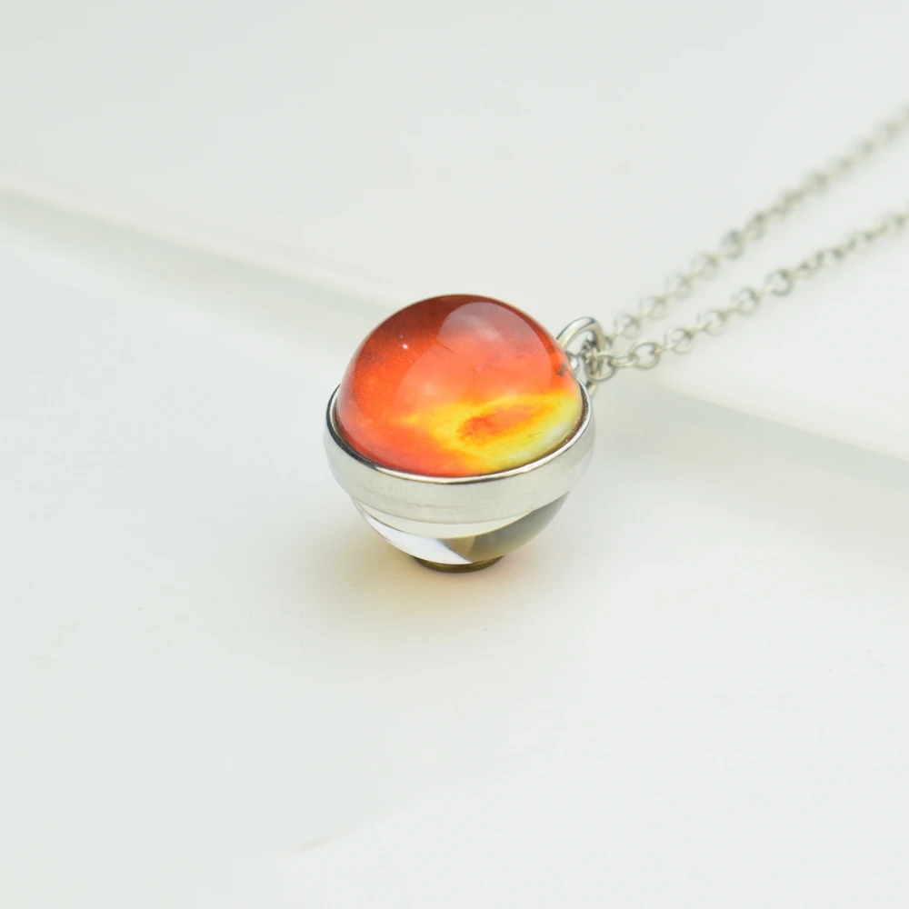 Celestial Galaxy Pendant Necklace – Double-Sided Glass Ball Astronomy Jewelry Gift
